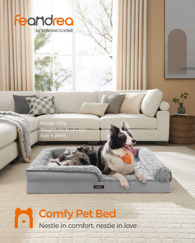 Dove Grey Memory Foam Dog Bed with Supportive Sides for Comfort and Joint Relief by Feandrea