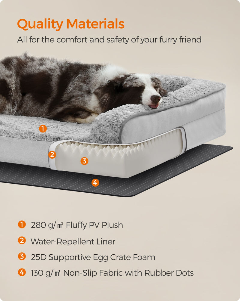 Dove Grey Memory Foam Dog Bed with Supportive Sides for Comfort and Joint Relief by Feandrea