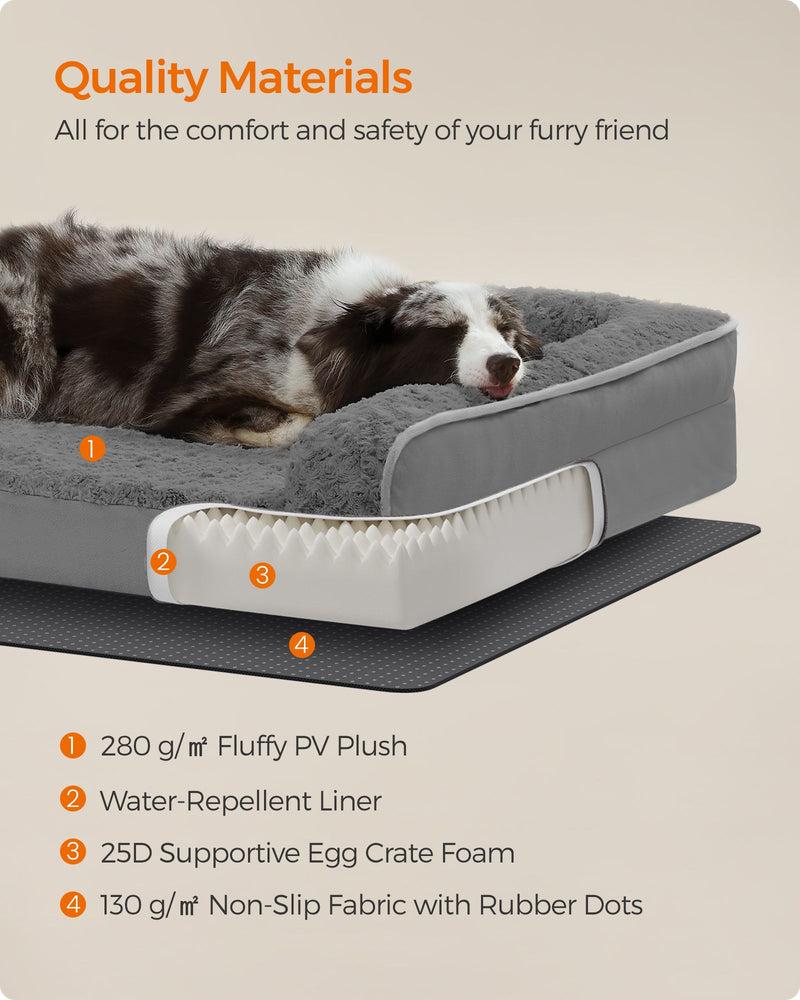 Orthopaedic Memory Foam Dog Bed with Supportive Sides in Slate Grey by Feandrea