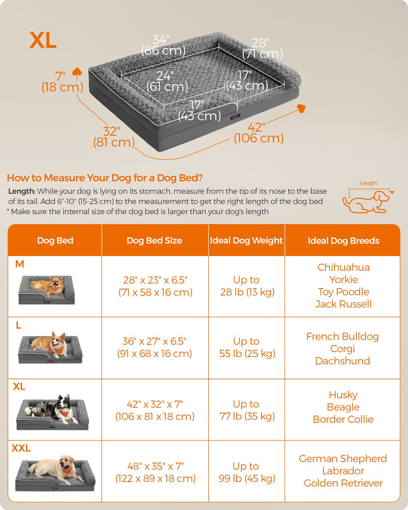 Orthopaedic Memory Foam Dog Bed with Supportive Sides in Slate Grey by Feandrea