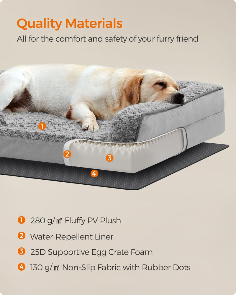 Orthopaedic Dog Bed for Large Dogs in Dove Grey with Plush Cushion Support by Feandrea