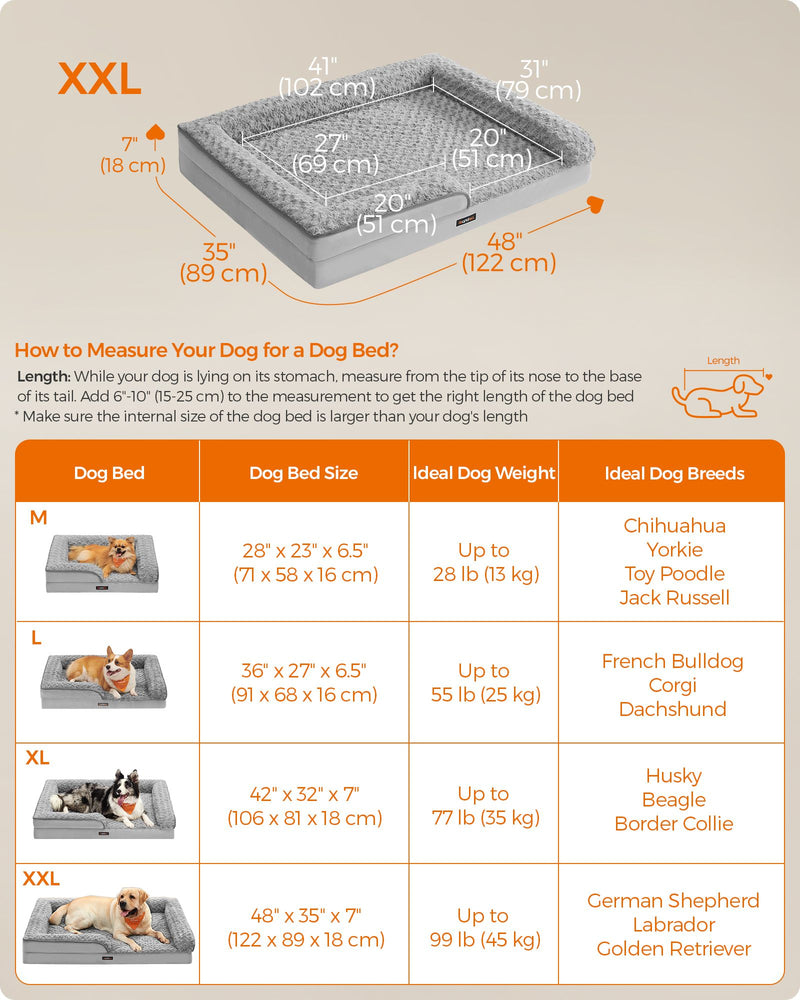 Orthopaedic Dog Bed for Large Dogs in Dove Grey with Plush Cushion Support by Feandrea