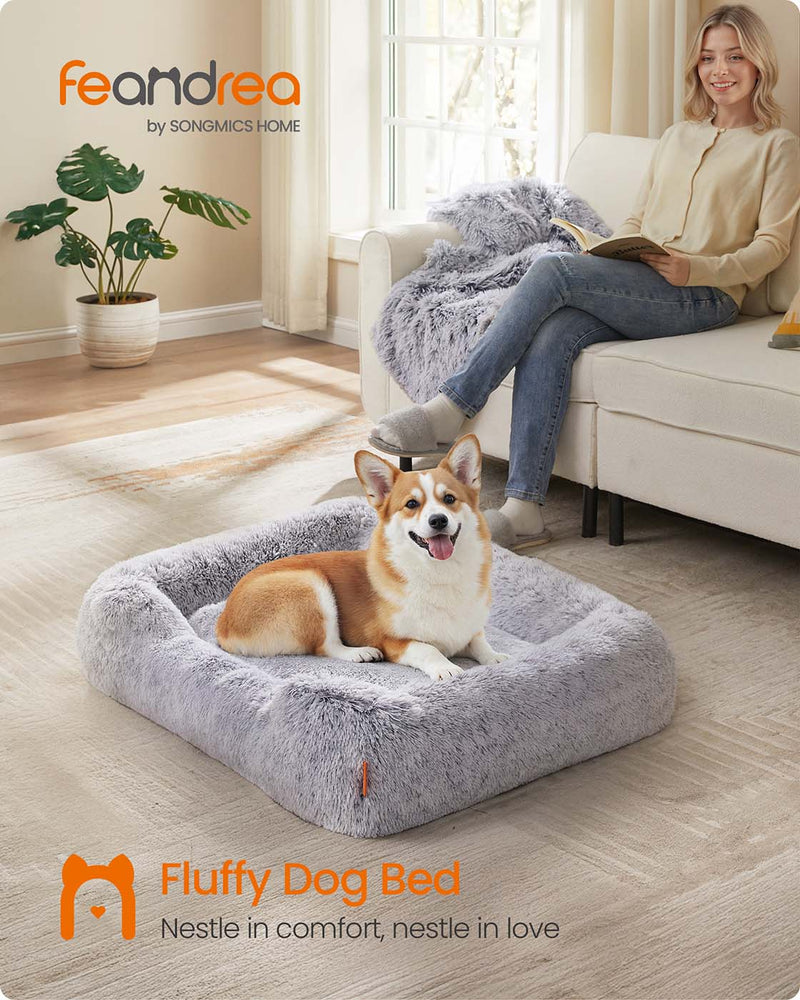 Grey Dog Bed 91 x 68 cm with Soft Padded Cushion for Medium Pets by Feandrea