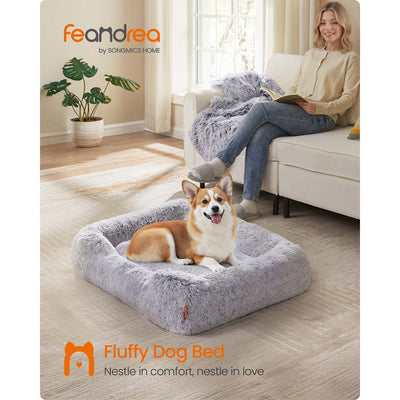 Grey Dog Bed 91 x 68 cm with Soft Padded Cushion for Medium Pets by Feandrea