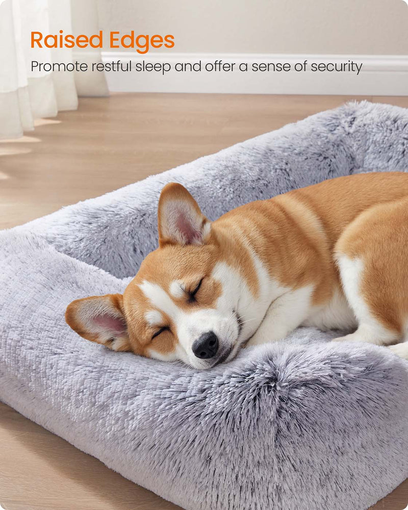 Grey Dog Bed 91 x 68 cm with Soft Padded Cushion for Medium Pets by Feandrea