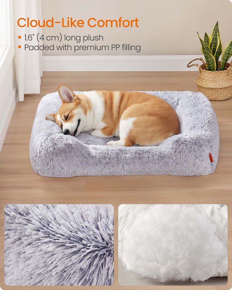 Grey Dog Bed 91 x 68 cm with Soft Padded Cushion for Medium Pets by Feandrea