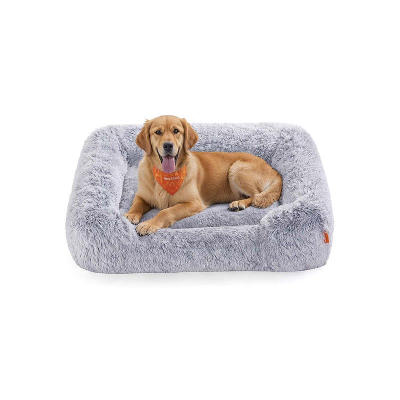 Large Grey Dog Bed 106 x 75 cm with Soft Padded Cushion for Medium to Large Dogs by Feandrea