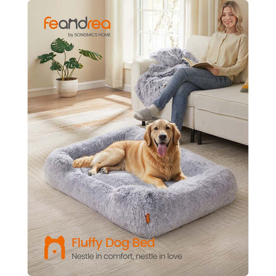 Large Grey Dog Bed 106 x 75 cm with Soft Padded Cushion for Medium to Large Dogs by Feandrea