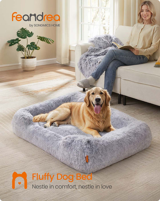 Large Grey Dog Bed 106 x 75 cm with Soft Padded Cushion for Medium to Large Dogs by Feandrea