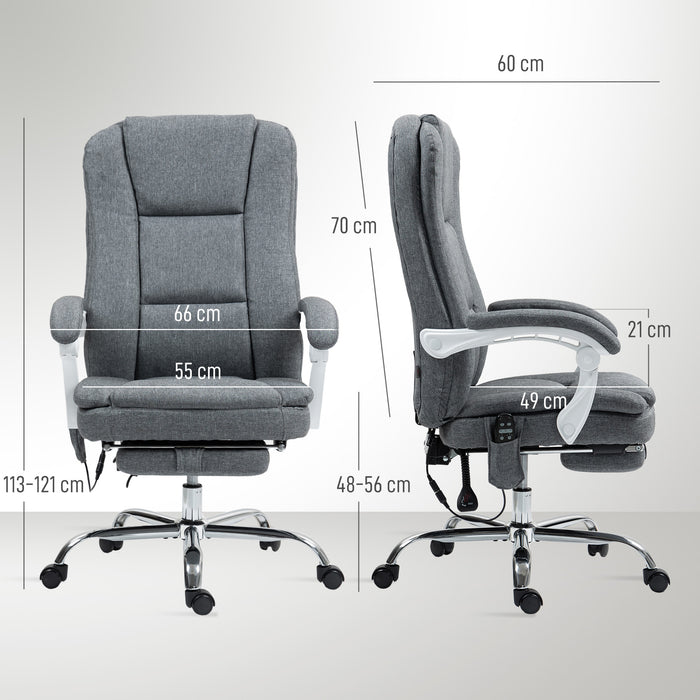 Grey Fabric Executive Swivel Office Chair with Massage Heat Reclining Back and Footrest by HOMCOM