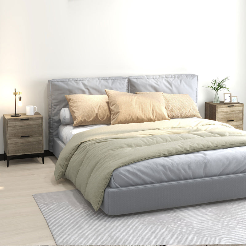 Set of Two Wooden Bedside Tables with Storage for Bedroom or Guest Room, Oak Colour