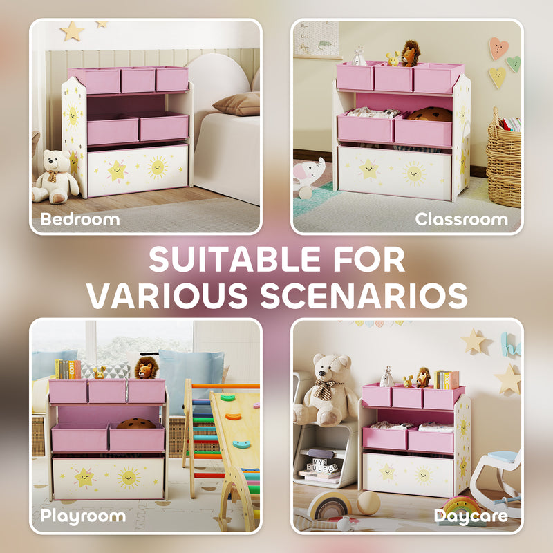 3 Tier Kids Toy Storage Unit with 6 Removable Bins Ideal for Bedroom or Playroom Pink 63 x 30 x 66cm