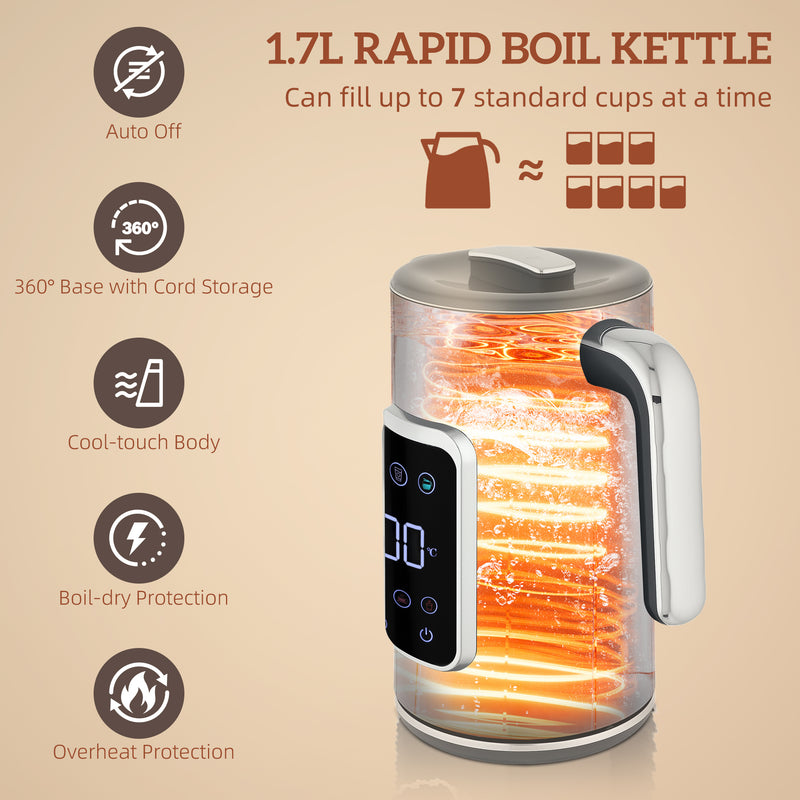 Touch Screen Kettle and Toaster Set With Fast Boil Feature For Modern Kitchens Grey