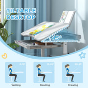 Height Adjustable Kids Desk and Chair Set with Tilted Desktop Grey by AIYAPLAY