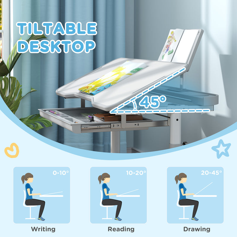 Height Adjustable Kids Desk and Chair Set with Tilted Desktop Grey by AIYAPLAY