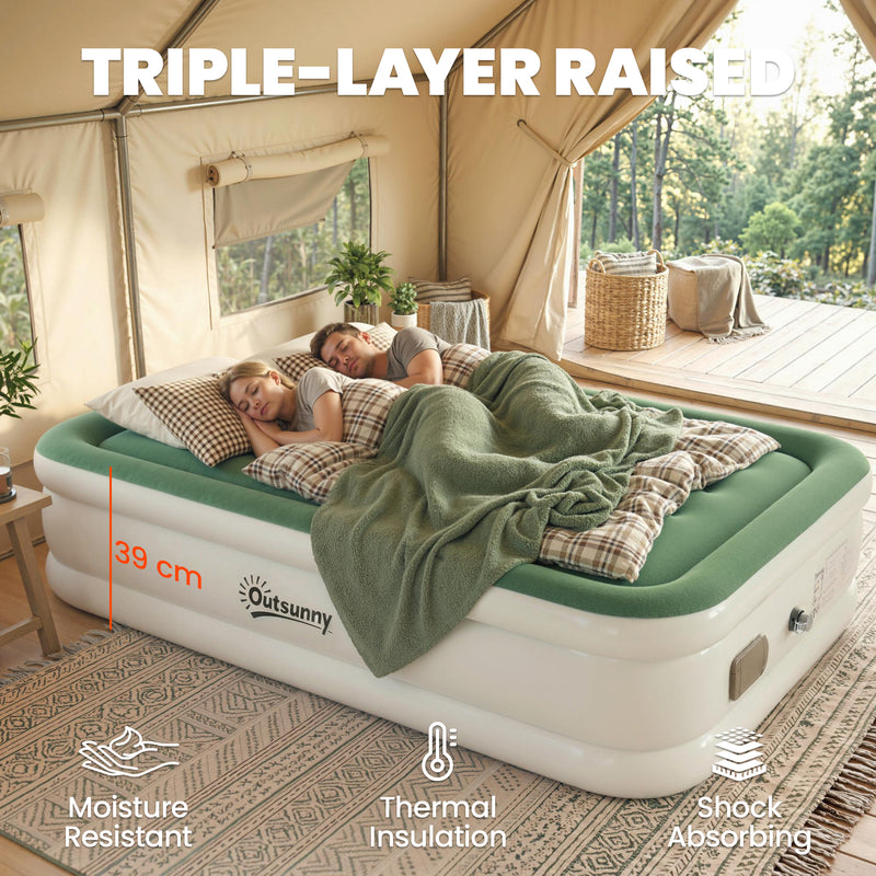 Double Air Bed with Built In Pump for Fast Comfortable Camping or Guest Use Dark Green