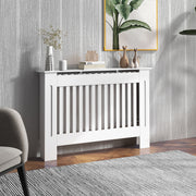 White Slatted MDF Radiator Cover Cabinet With Lined Grill Ideal For Stylish Heating