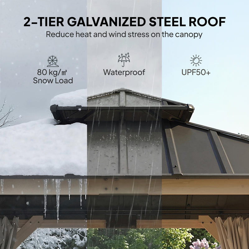 Wooden Garden Gazebo with Steel Roof for Year-Round Shelter and Privacy Weathered Grey