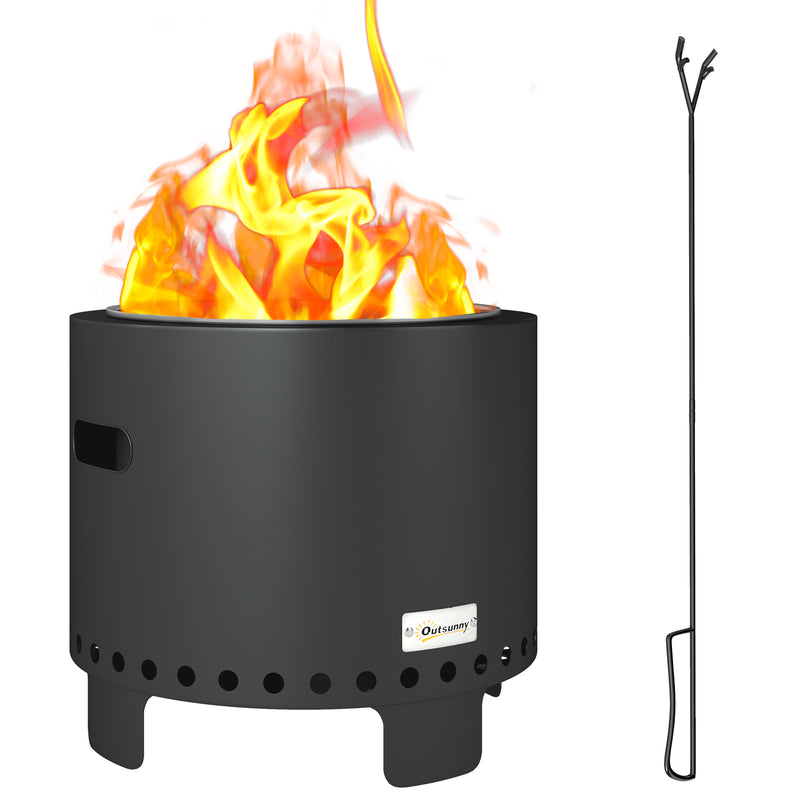 Smokeless Steel Fire Pit with Poker Grey Outdoor Heating by Outsunny