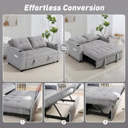 2 Seater Click Clack Sofa Bed With Pull Out Design For Guests Corduroy Upholstery Light Grey