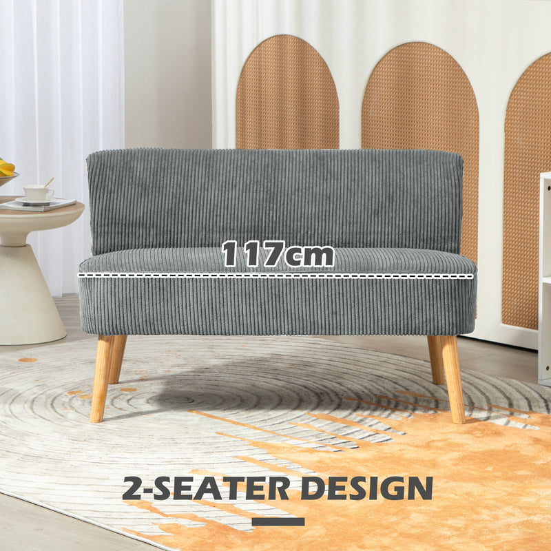 Modern Double Seat Grey Corduroy Sofa with High Back and Wood Frame for Small Spaces