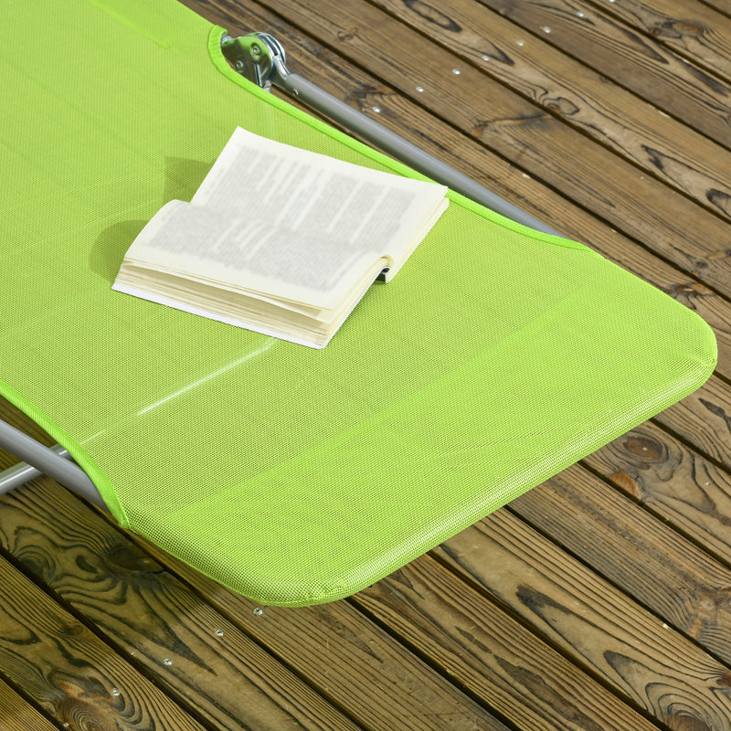 Green Folding Sun Loungers Set of 2 with Reclining Backs and Pillows for Patio or Beach