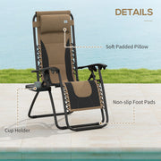Set of 2 Zero Gravity Recliner Outdoor Chairs with Padded Seat and Cup Holder by Outsunny