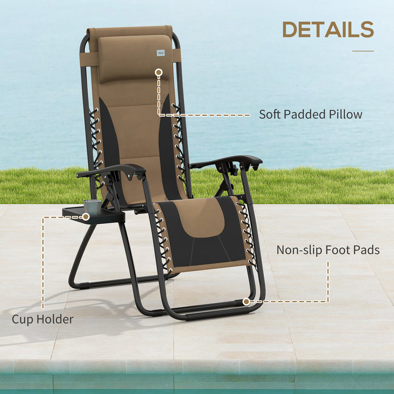 Set of 2 Zero Gravity Recliner Outdoor Chairs with Padded Seat and Cup Holder by Outsunny