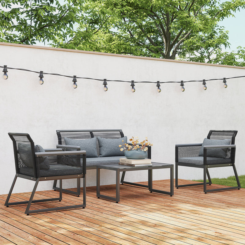 4 Seater Rattan Garden Furniture Set in Charcoal Grey by Outsunny