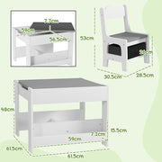 Kids Table and Chair Set with Blackboard Storage and Shelves for Playroom or Study, Grey