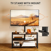 Rustic Brown TV Stand With Swivel Mount For 32 to 65 Inch TV Screens And Open Storage Shelves