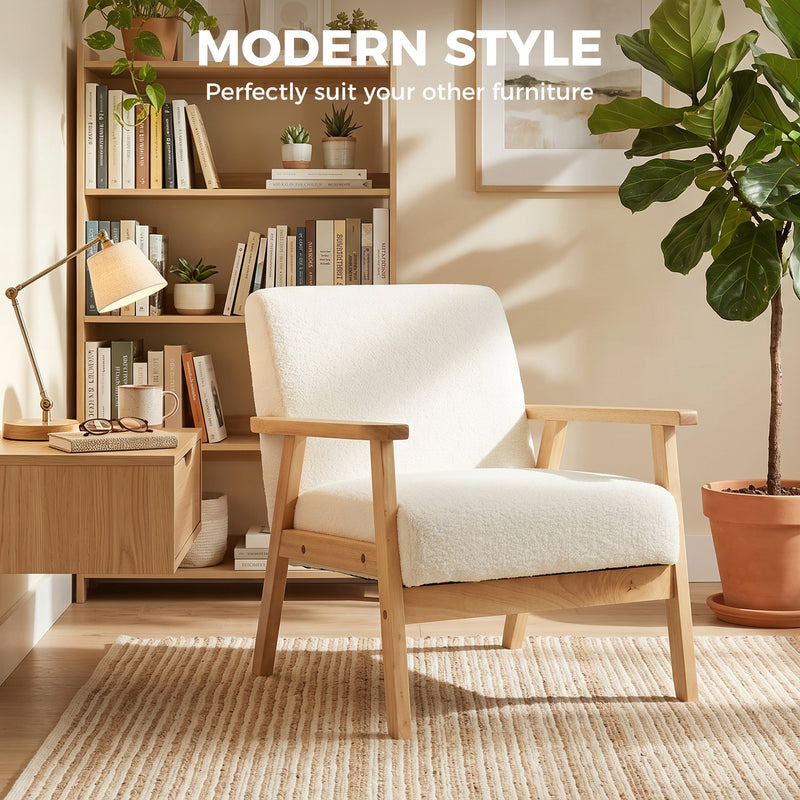 Wide Sherpa Fleece Accent Chair for Comfortable Lounging in Living Room or Bedroom Cream White