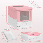 Pink Hooded Cat Litter Box With Scoop Portable Front Entry Pet Toilet by PawHut