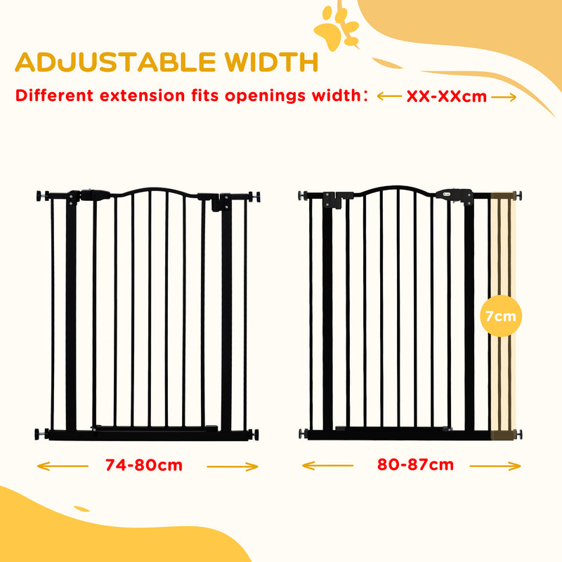 Freestanding Metal Dog Safety Gate Adjustable Folding Pet Barrier for Doorways Black