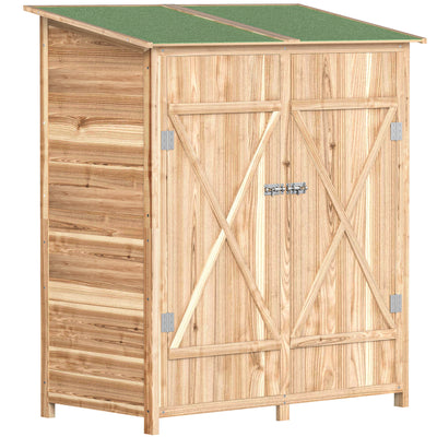 Wooden Garden Storage Shed with Weatherproof Asphalt Roof for Tools and Equipment Natural Outsunny