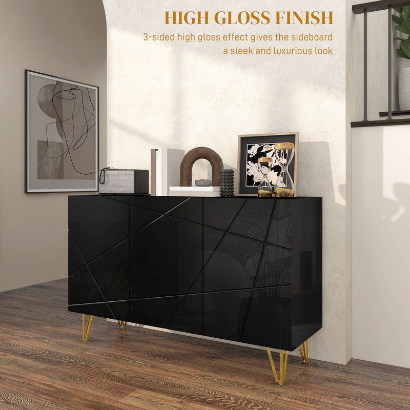 High Gloss Sideboard Cabinet with Hairpin Legs for Modern Living Rooms Black