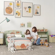 Toddler Bed Frame with Storage Shelf and 6 Fabric Bins for Kids Aged 3 to 6 Years Green AOSOM
