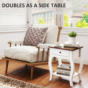 2 Piece French Style Bedside Tables with Drawer and Shelf for Bedroom or Lounge White