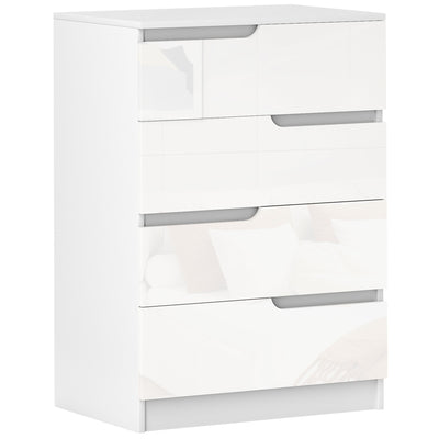 White Chest of 4 Drawers with High Gloss Front for Bedroom or Living Room by HOMCOM