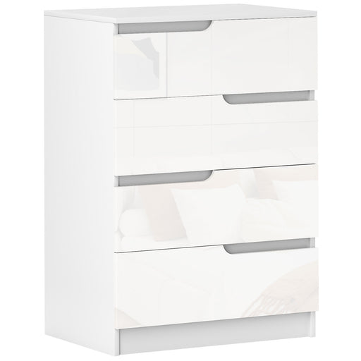 White Chest of 4 Drawers with High Gloss Front for Bedroom or Living Room by HOMCOM