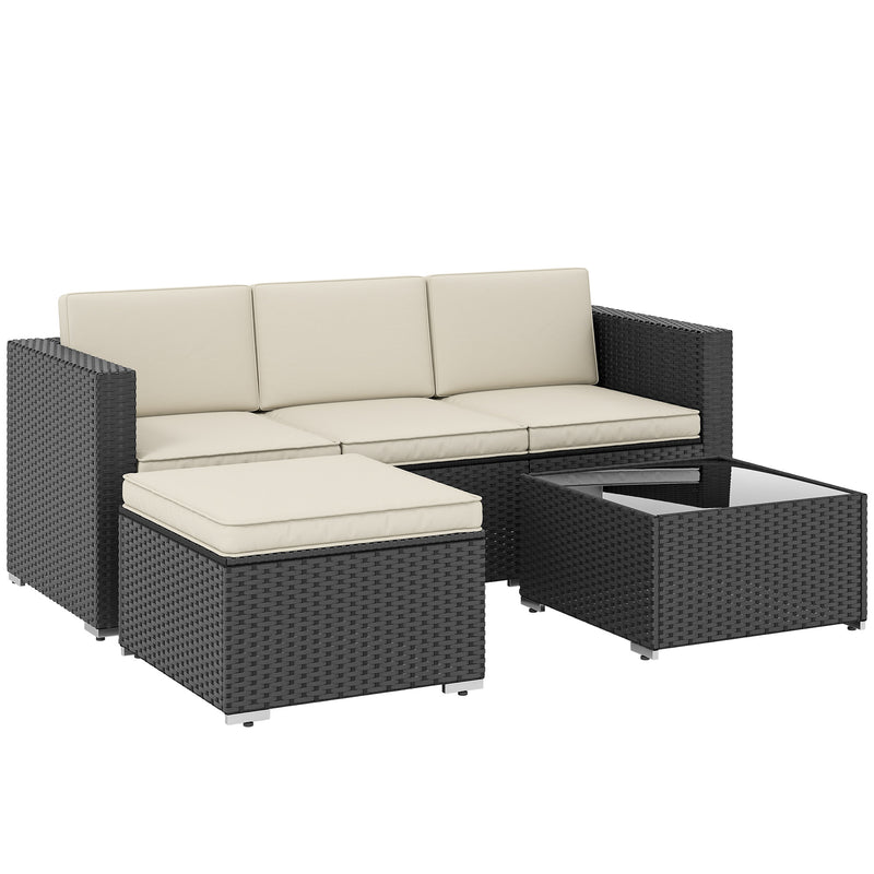 Rattan Garden Furniture Set with Corner Sofa Footstool and Table for Comfortable Outdoor Seating, Black
