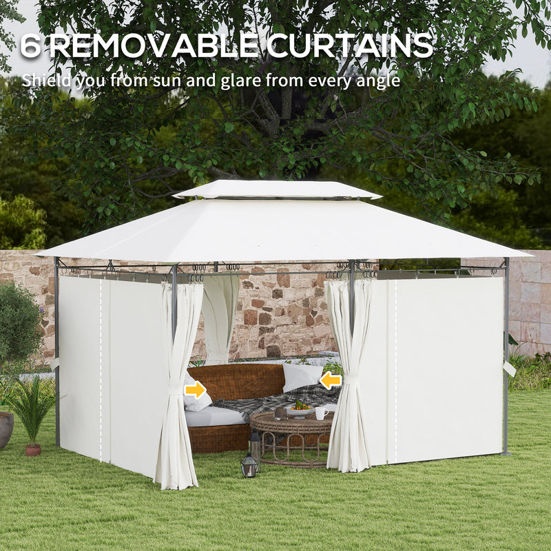 3 x 4m Metal Gazebo with Two-Tier Roof in Cream White by Outsunny