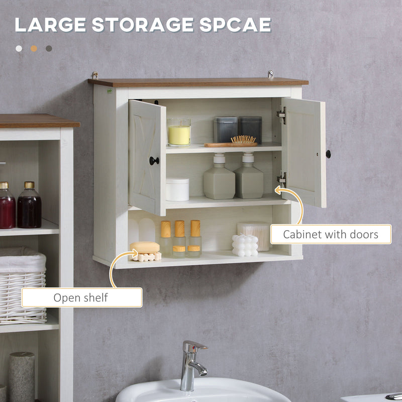 White Wall Mounted Farmhouse Bathroom Storage Cabinet by kleankin