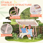 Kids Garden Swing Chair 2 Seater With Adjustable Canopy and Safety Belt Pink by AIYAPLAY