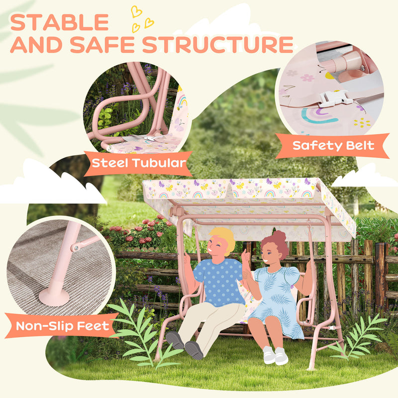 Kids Garden Swing Chair 2 Seater With Adjustable Canopy and Safety Belt Pink by AIYAPLAY