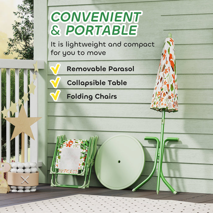 4 Piece Kids Garden Table and Chair Set with Adjustable Parasol Foldable Design Green by AIYAPLAY
