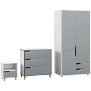 3 Piece Bedroom Furniture Set With Wardrobe And Storage Drawers For Home, Grey and White AOSOM