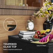 Black Rattan Side Table with Glass Top 62 x 62cm for Garden and Patio by Outsunny
