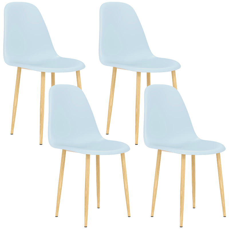 Set of 4 Light Blue Dining Chairs with Backrest and Steel Legs for Kitchen or Living Room by HOMCOM