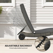 Dark Grey Rattan Sun Lounger With Adjustable Backrest and Wheels by Outsunny